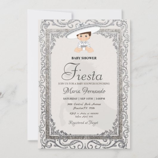 Silver Charro Fiesta Baby shower Invitation Kaart (Voorkant)