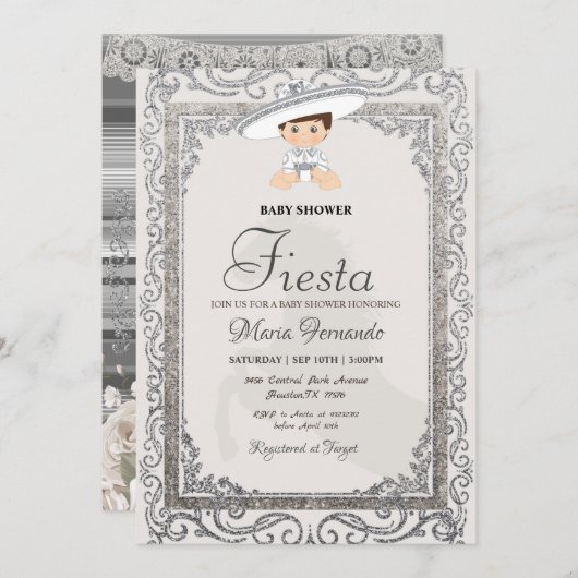 Silver Charro Fiesta Baby shower Invitation Kaart (Voorkant / Achterkant)