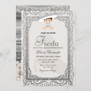 Silver Charro Fiesta Baby shower Invitation Kaart