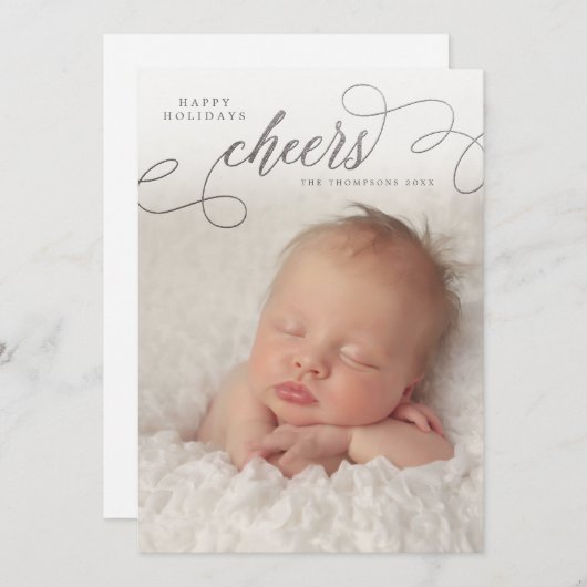 Silver Cheers Script Overlay Foto Wenskaarten Kaart (Voorkant / Achterkant)