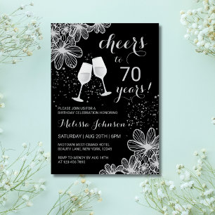 Silver Cheers Wijn Bloemen Zwart Milestone Verjaar Kaart