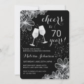 Silver Cheers Wijn Bloemen Zwart Milestone Verjaar Kaart (Voorkant)