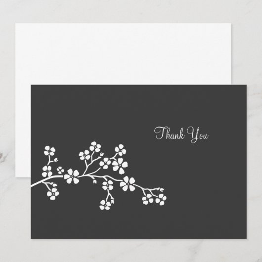 Silver Cherry Blossom Flat Card Hartelijk dank Kaart (Voorkant / Achterkant)
