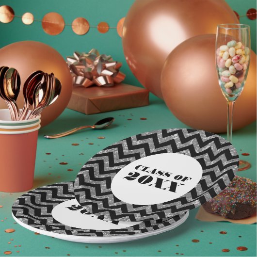 Silver Chevron Glitter Afstuderen Paper Borden Papieren Bordje (Multi)