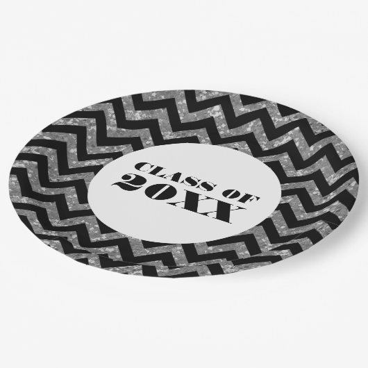 Silver Chevron Glitter Afstuderen Paper Borden Papieren Bordje (Gekanteld)