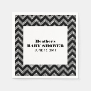 Silver Chevron Glitter Baby shower Paper Napkins Servet