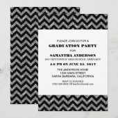 Silver Chevron Glitter Graduation Party Invite Kaart (Voorkant / Achterkant)