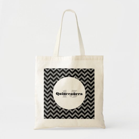 Silver Chevron Glitter Quinceañera Canvas tas (Voorkant)