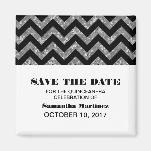 Silver Chevron Glitter Quinceañera Magnet (Voorkant)