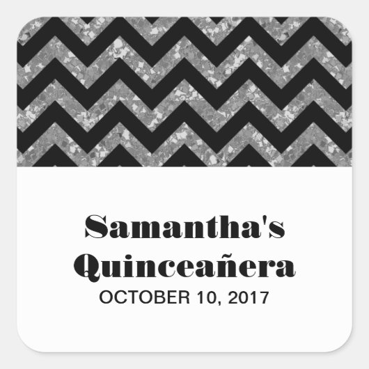 Silver Chevron Glitter Quinceañera Stickers (Voorkant)