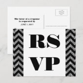Silver Chevron Glitter RSVP Briefkaart (Voorkant / Achterkant)