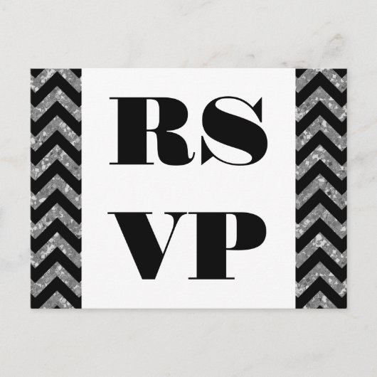 Silver Chevron Glitter RSVP Briefkaart (Voorkant)
