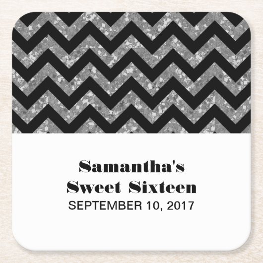 Silver Chevron Glitter Sweet 16 Onderzetters (Voorkant)