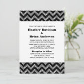 Silver Chevron Glitter Wedding Invite Kaart (Staand voorkant)