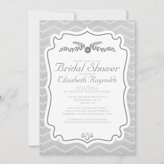 Silver Chevron Stripes Bridal Shower Invitations Kaart (Voorkant)