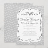 Silver Chevron Stripes Bridal Shower Invitations Kaart (Voorkant / Achterkant)