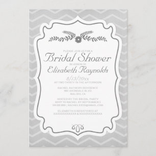 Silver Chevron Stripes Bridal Shower Invitations Kaart