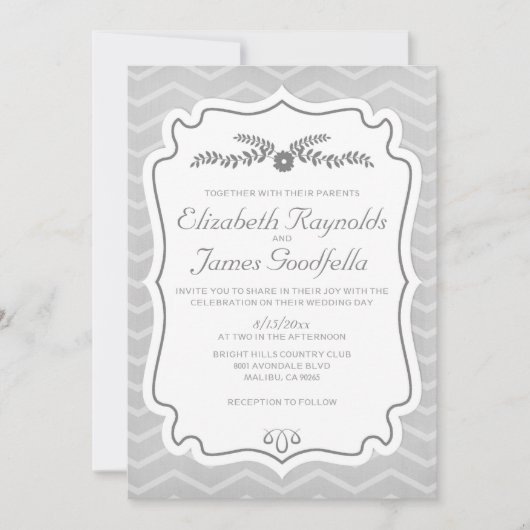 Silver Chevron Stripes Wedding Invitations Kaart (Voorkant)
