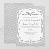 Silver Chevron Stripes Wedding Invitations Kaart (Voorkant / Achterkant)