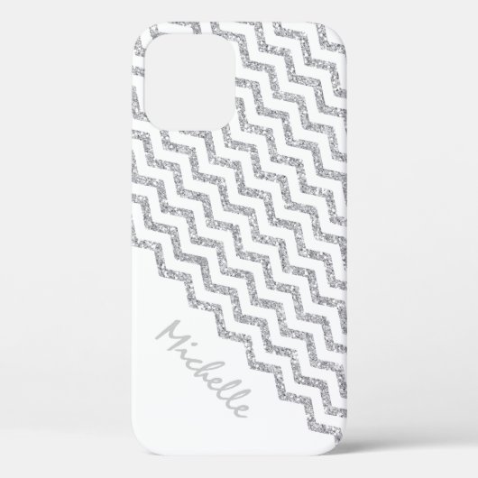 Silver Chevron White, gepersonaliseerd Case-Mate iPhone Case (Achterkant)