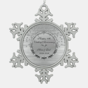 Silver Chic Diamonds 10th Wedding Jubileum Tin Sneeuwvlok Ornament