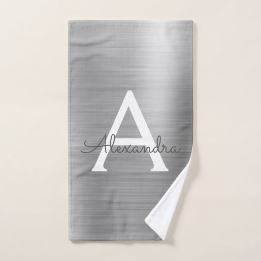 Silver Chic Glam Metallic Monogram Bad Handdoek (Handdoek)