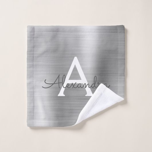 Silver Chic Glam Metallic Monogram Bad Handdoek (Wasdoekje)