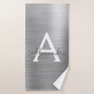 Silver Chic Glam Metallic Monogram Badhanddoek