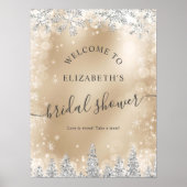 Silver chic gouden sneeuwden grenen welkom vrijgez poster (Voorkant)