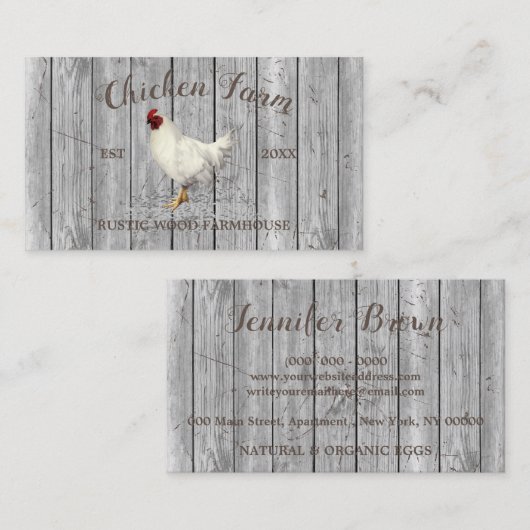 Silver Chicken Wood Rustic Organic Egg Farming Visitekaartje (Voorkant / Achterkant)