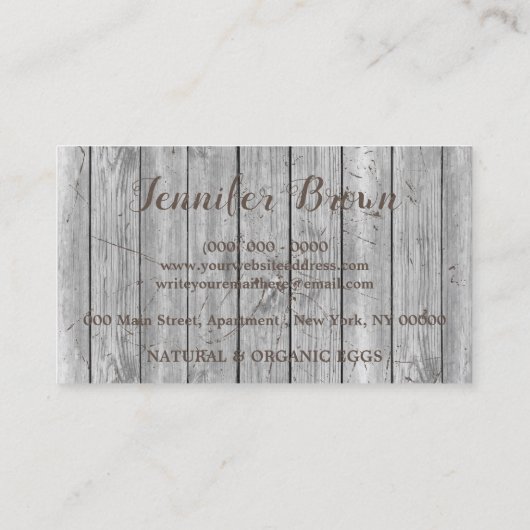 Silver Chicken Wood Rustic Organic Egg Farming Visitekaartje (Achterkant)
