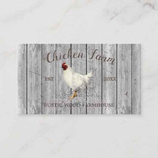 Silver Chicken Wood Rustic Organic Egg Farming Visitekaartje (Voorkant)