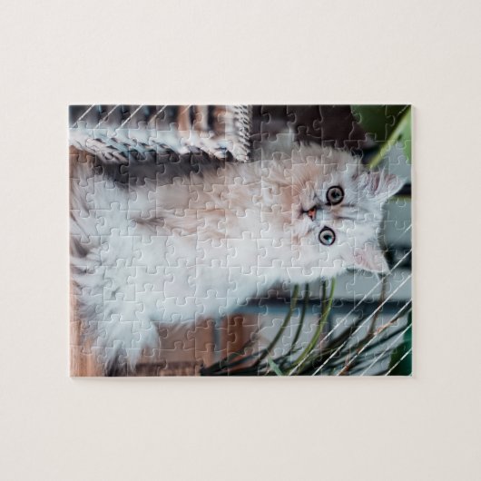 Silver Chinchilla Persian Furry Cat Brown mandje Legpuzzel (Horizontaal)