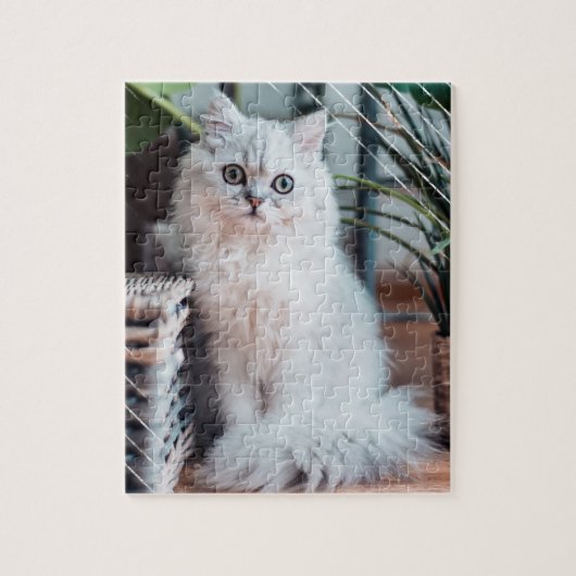 Silver Chinchilla Persian Furry Cat Brown mandje Legpuzzel (Verticaal)