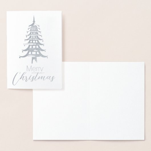 Silver Chinoiserie Pagoda Kerstboom Folie Folie Kaarten (Display)