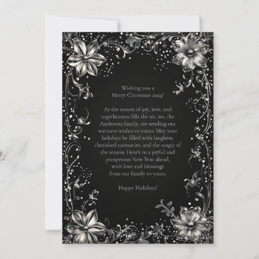 Silver Christmas Flower Wenskaart Kaart (Achterkant)
