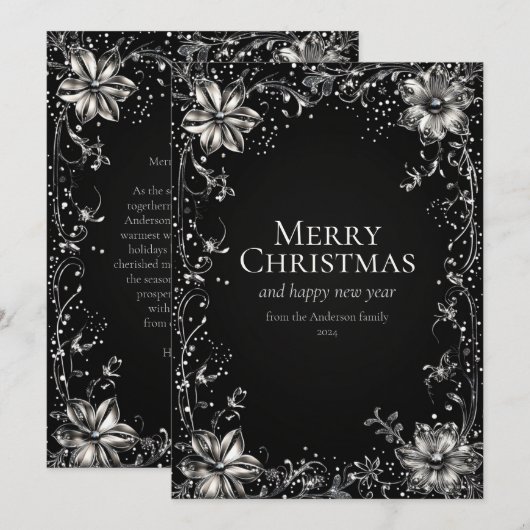 Silver Christmas Flower Wenskaart Kaart (Voorkant / Achterkant)