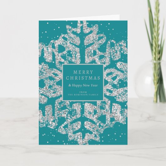 Silver Christmas Glitter Snowflake Corporate Blauw Feestdagen Kaart (Voorkant)