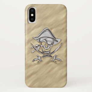 Silver Chrome als Pirate Skull in het zand Case-Mate iPhone Case