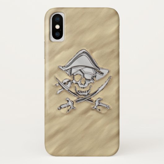 Silver Chrome als Pirate Skull in het zand Case-Mate iPhone Case (Achterkant)
