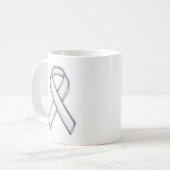 Silver Chrome Belted White Ribbon Awareness Koffiemok (Voorkant links)