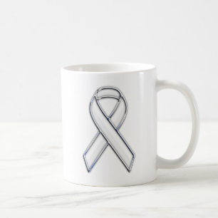 Silver Chrome Belted White Ribbon Awareness Koffiemok