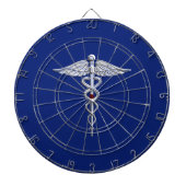 Silver Chrome Caduceus Medical Symbool op Navy Blu Dartbord (Voorkant)