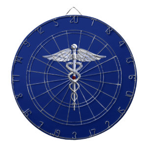 Silver Chrome Caduceus Medical Symbool op Navy Blu Dartbord