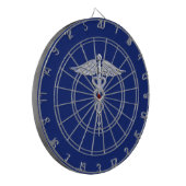 Silver Chrome Caduceus Medical Symbool op Navy Blu Dartbord (Voorkant Links)
