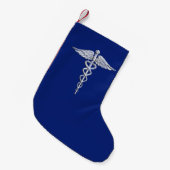 Silver Chrome Caduceus Medical Symbool op Navy Blu Kleine Kerstsok (Voorkant (Hangend))