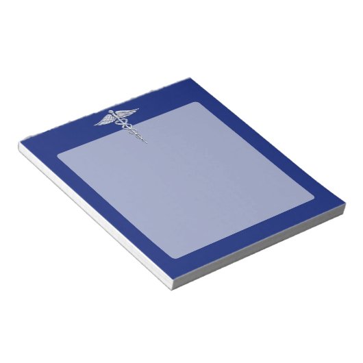 Silver Chrome Caduceus Medical Symbool op Navy Blu Notitieblok (Schuin)