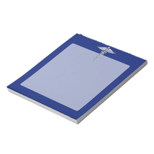 Silver Chrome Caduceus Medical Symbool op Navy Blu Notitieblok (Linkerzijde)