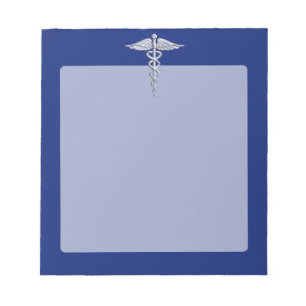 Silver Chrome Caduceus Medical Symbool op Navy Blu Notitieblok