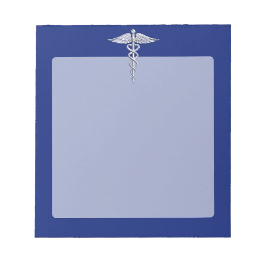 Silver Chrome Caduceus Medical Symbool op Navy Blu Notitieblok (Voorkant)